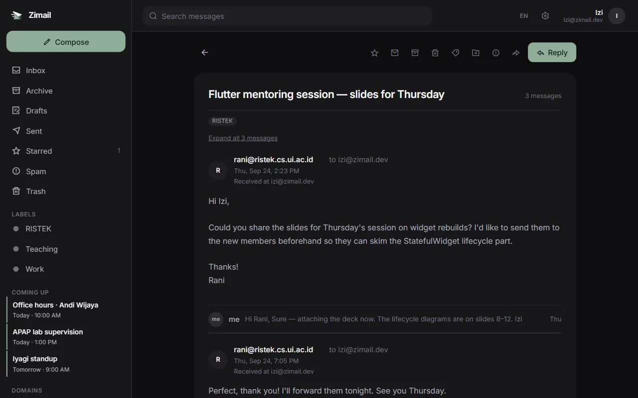 A threaded conversation in the Classic interface